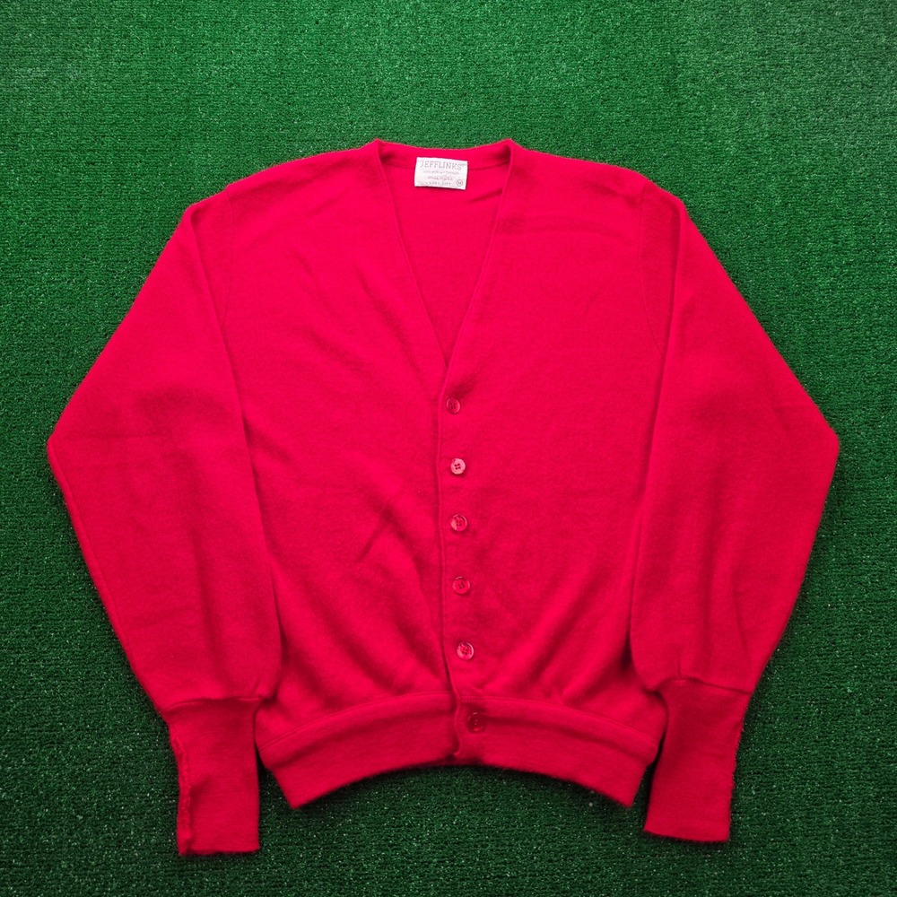 Vintage Lord Jeff Jefflinks Orlon Cardigan Sweater Mens Medium‎ Red Made In USA